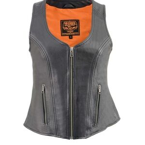 Black and Orange Motorcycle Vest with Fitted Silhouette
